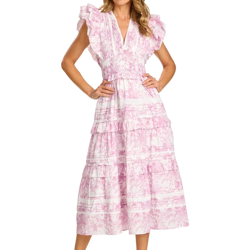 Elegant Pink Ruffle Midi Dress